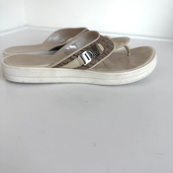 Christian Dior Trotter Monogram Flip Flop Sandals 2005 Logo Brown 36.5 - Picture 3 of 9